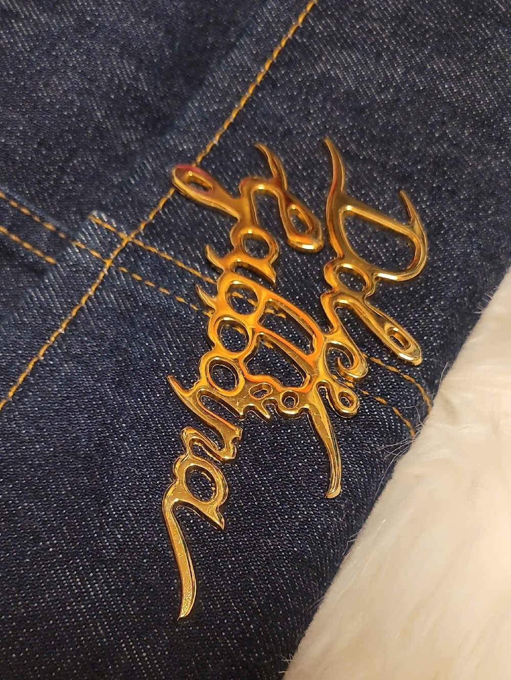 Dolce & Gabbana Navy Denim Clutch with Gold Logo Hardware - Picture 3 of 8